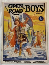 August 1935 OPEN ROAD FOR BOYS ~ Vikings Vs Indians cover, Haunted House, more
