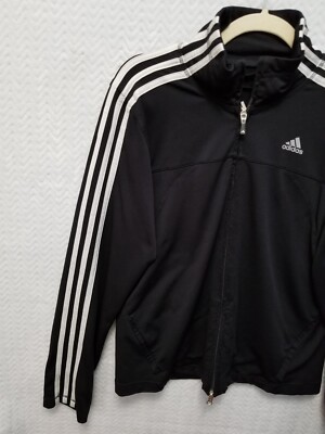 ADIDAS Womens FULL ZIP UP JACKET RN 88387 CA 40312 BLACK Striped