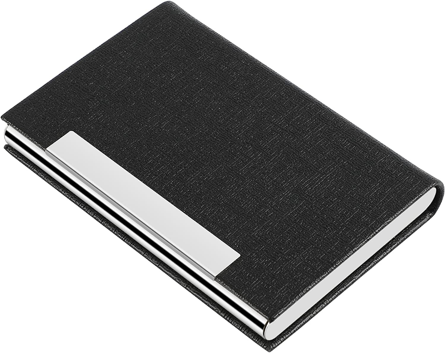 Slim PU Leather & Stainless Steel Business Card Holder Case for Men-image