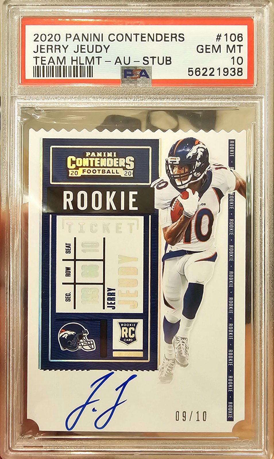 2020 Contenders Jerry Jeudy #106 PSA 10 Rookie Stub Auto #/10 POP 1 Browns