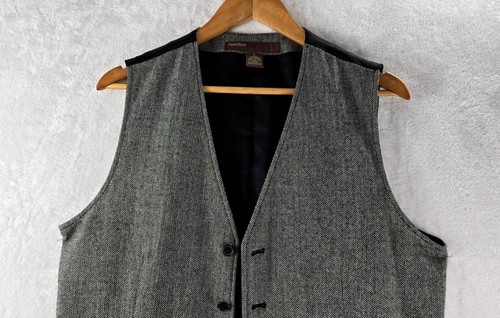 Perry Ellis Mens Vest Gray Herringbone Tweed Sz L Waistcoat Wool Cotton Blend - Picture 13 of 15