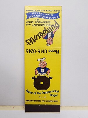 Vintage Matchbook Cover - PUMPERNIK'S RESTAURANT Home of the pumpernickel Bagel