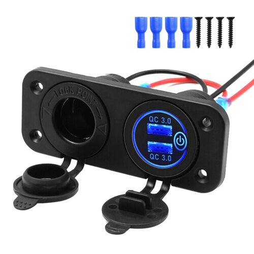 Car Charger Socket with Touch Switch Cigarette Lighter Outlet Splitter Dual USB - Picture 1 of 23