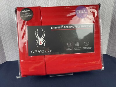 Spyder Full Sheet Set 4 Pc Red 100% Polyester Red With Pillowcases NEW