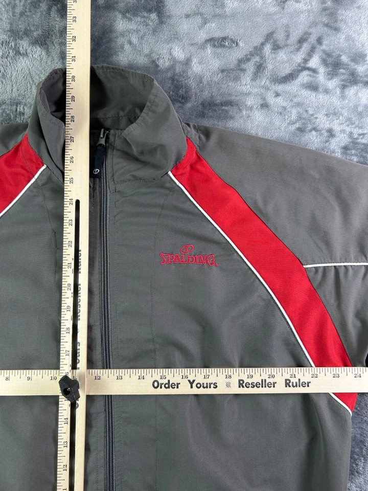 Chaqueta cortavientos Spalding para hombre grande gris roja cremallera completa retro Y2K años 90 Foto 4 de 4