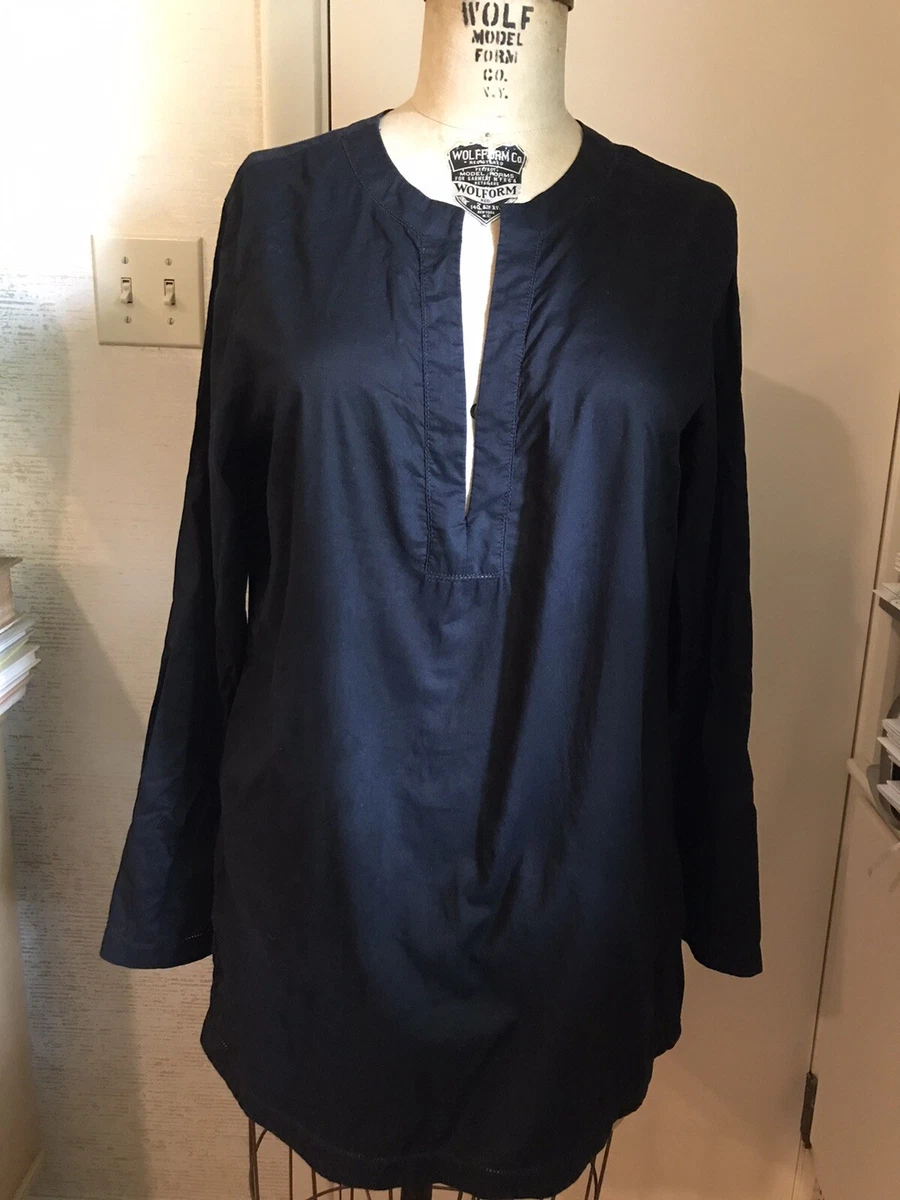 Michael Kors Black Cotton Tunic Top L Kaftan Top Semi Sheer Summer