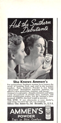 Ammen's Powder Top in Skin Comfort Southern Debutante 1939 Vtg Magazine Print Ad