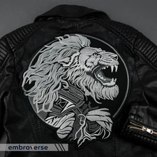 Heroic Lion Head Large Back Patch - Angry Wild Animal - Embroidered Iron On