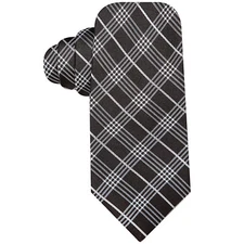 RYAN SEACREST DISTINCTION Black Silver Gray Prime Time Plaid Silk Slim Tie