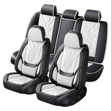 Car Seat Covers Full Set, Universal Fit Faux Leather Full Set/Black White