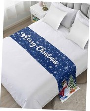 Snowman Blue Christmas Bed Runners for Cal King Size 102"x20" Blue Green White