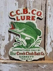 VINTAGE CREEK CHUB BAIT CO. PORCELAIN SIGN OLD FISHING LURE TACKLE ROD REEL SHOP
