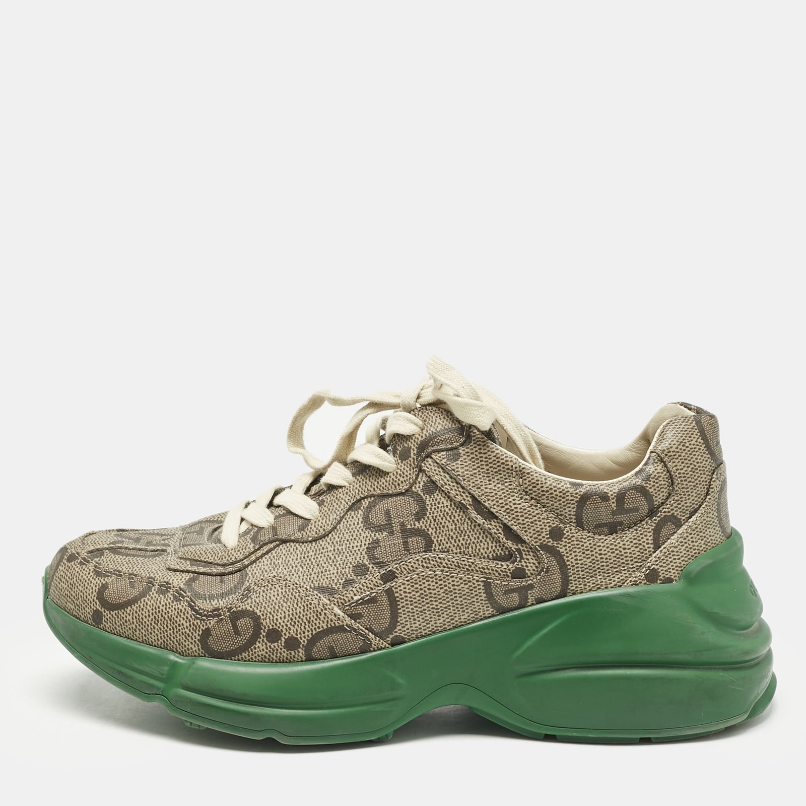 Gucci Beige Canvas Rhyton Low Top Sneakers Size 39.5