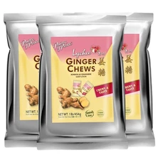 Lychee Ginger Chews-Ginger Candy-3 Packs X 1 Lb -Soft Sweets-Party Snack