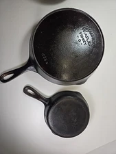 Wagner Ware Sidney -O- No. 8 Skillet Item # 1058 D Heat Ring, No. 3 # 1053 P Lot