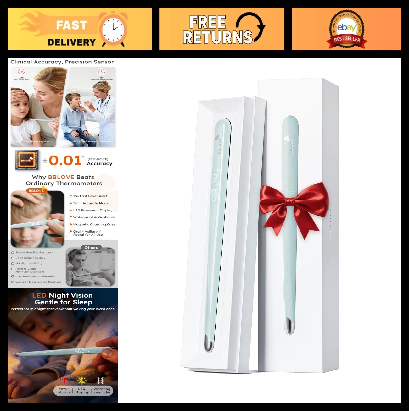 Portable Digital Thermometer for Adults, Kids & Baby - Fast 15s Fever Check, LED
Opens in a new wind