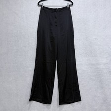 Nasty Gal Pants Womens US 4 Black Satin Wide Leg Tailored Trousers High Rise