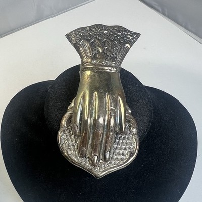 Antique Vintage Silver Tone Hand Hanging or Tabletop Letter Paper Holder Clip