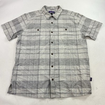 Patagonia Men's Back Step Shirt Short Sleeve Button Up Size Large Gray Plaid