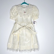 New Vintage Little Miss Ivory Lace Formal Wedding Flower Girl Dress Girls Size 5