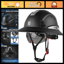 Full Brim Hard Hat with Visor, ANSI Z89.1 OSHA Safety Helmet, Chin Strap, Constr