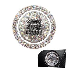 2PCS Bling Car Push Start Button Covers, Crystal Rhinestone Auto Multicolored