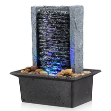 Tabletop Fountain Indoor Waterfall Rock Fountain LED-Lights Water Feature Wat...