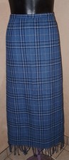 Vintage Wool Blend Plaid Maxi Skirt Fringe Hem Blue Sag Harbor Hippy Boho Sz 14
