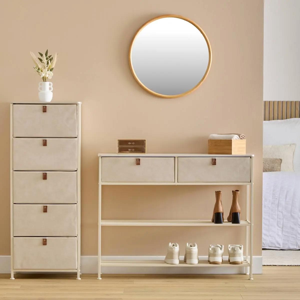 Console 100cm Tissa beige meuble d'appoint scandinave salon entrée