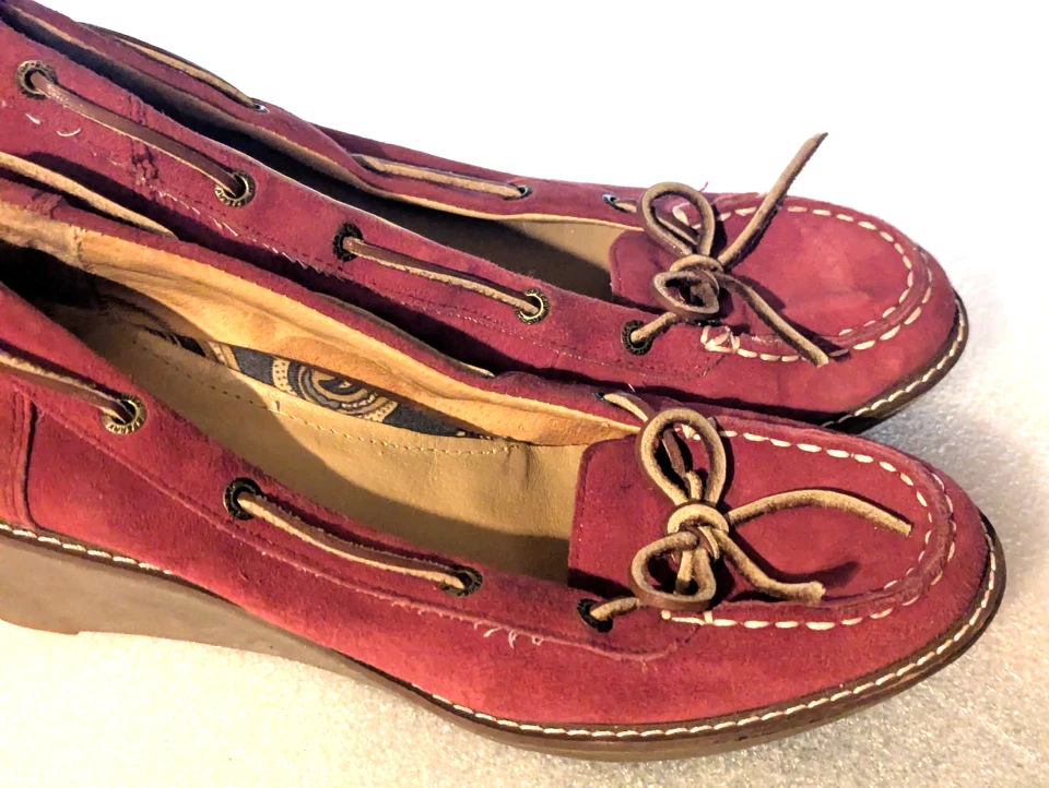 Sperry на танкетке размер 7,5 M бордовый красный и желтовато-коричневый коричневый замшевые мокасины мокасины туфли - Изображение 2 из 4