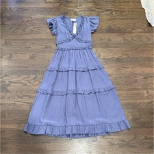 Soft Blue Vintage-Inspired Cottagecore Ruffle Tiered Midi Dress Size M