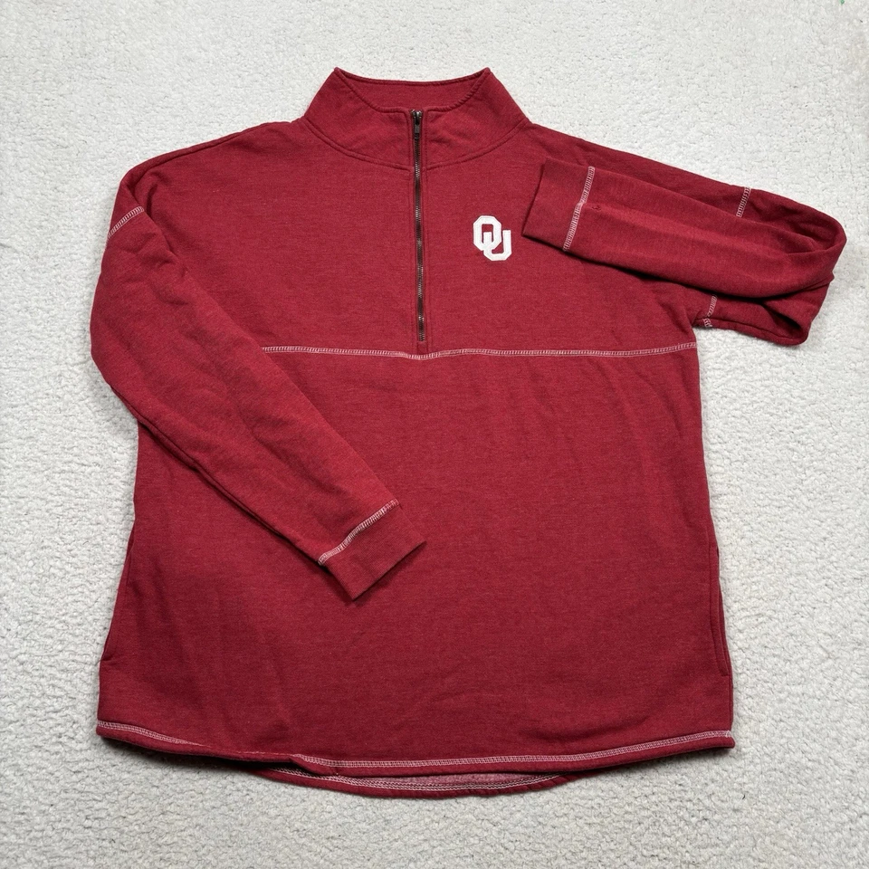 Pullover OU Oklahoma Sooners 1/2 Cremallera Mujer XL Rojo Bordado Cuello Simulado Coliseo Foto 3 de 4