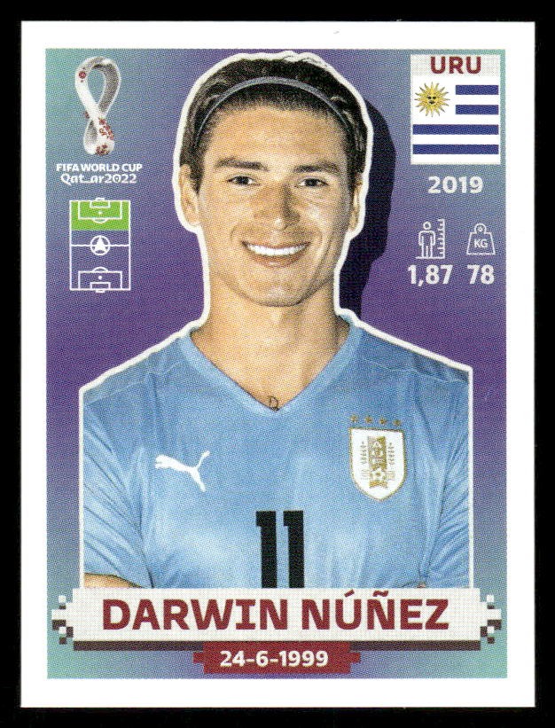 2022 Panini World Cup Stickers #URU18 Darwin Nunez - SCR