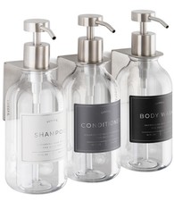 Shower Shampoo Dispenser Wall Mounted   3 Refillable 16.9 oz Clear Bottles wi...