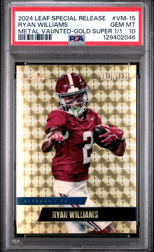 PSA 10 Ryan Williams 2024 Leaf Vaunted Metal #VM-15 Gold Superprismatic 1/1 Card