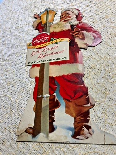 Old Vintage 1955 Original Santa Claus Coca Cola Coke Lithograph Counter Display