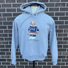 Polo Ralph Lauren Hoodie Gray Polo Bear USA Hockey Sweatshirt Pullover Large