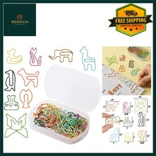 Fun Animal Shaped Paper Clips Assorted Colors Organizer Box 30 Pcs