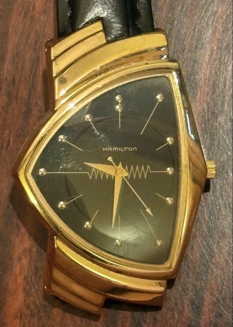 Hamilton Ventura 6108 Gold Black Watch Quartz Analog Working