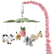 The Peanutshell Crib Mobile for Girls - Soft Pink with 12 Lullabies, Safari