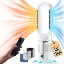 Heater and Fan Combo - Bladeless Tower Fan and Heater Combo with Filter, w/ 8...