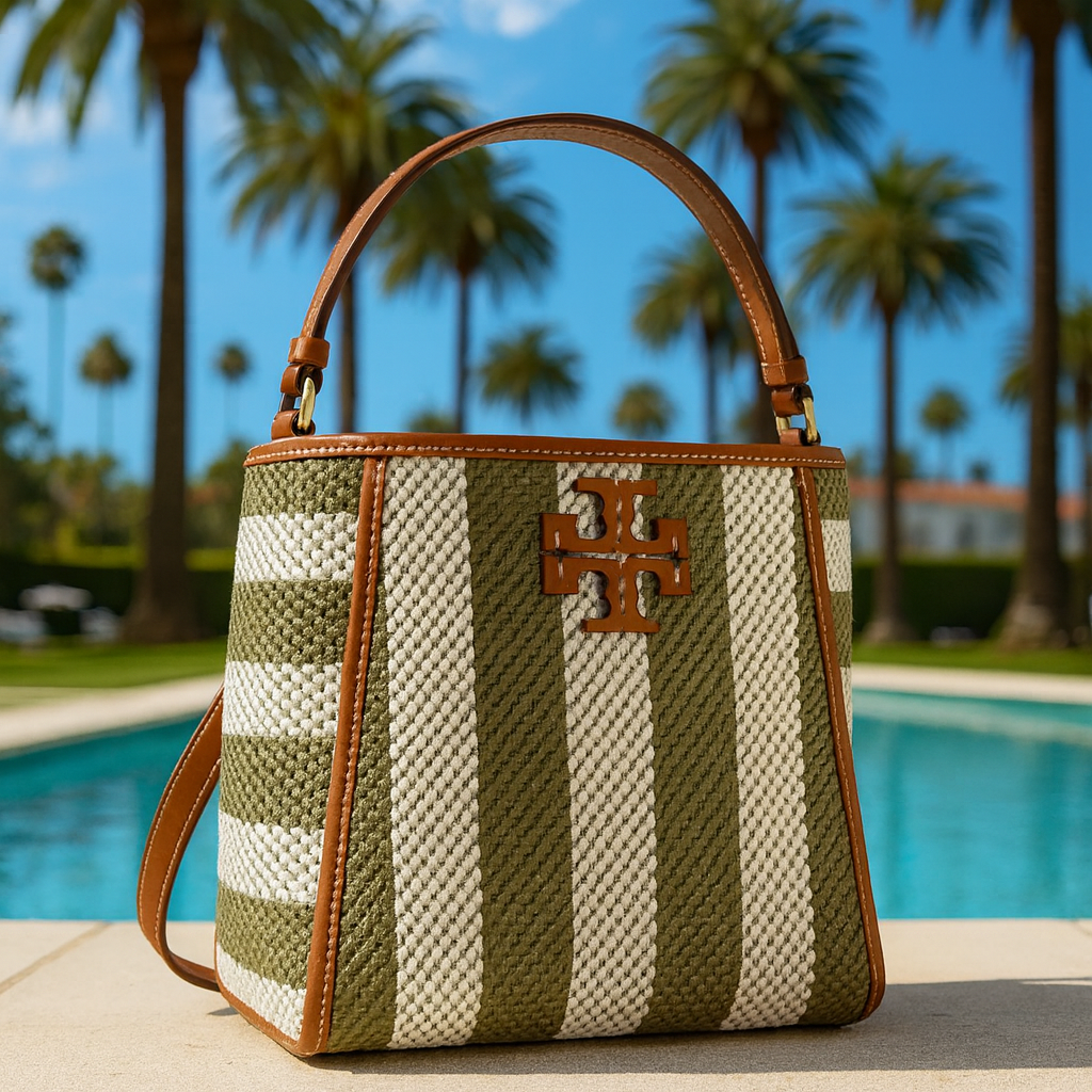 NEW Tory Burch McGraw Stripe Small Bucket Tote/Shoulder Bag