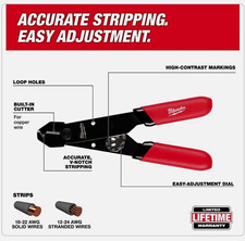Milwaukee Adjustable Wire Stripper with Built-In Cutter, Red Handles