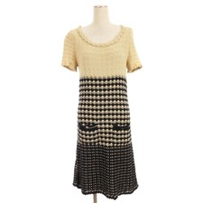 Chanel Knit Dress Knee Length Short Sleeve Coco Mark Button Pullover Mp485 Used