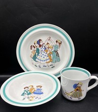 Vtg Arabia Childs Plate Bowl Cup Set- Girls Playing