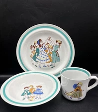 Vtg Arabia Childs Plate Bowl Cup Set- Girls Playing