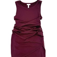 Mini Dress Burgundy Small Bodycon Sleeveless Ruching Fitted Casual Asymmetric
