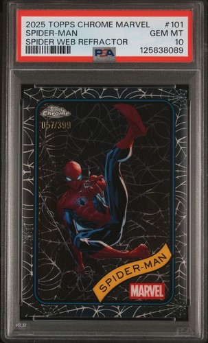 2025 TOPPS CHROME MARVEL #101 SPIDER-MAN WEB REFRACTOR /399 PSA 10 POP 11