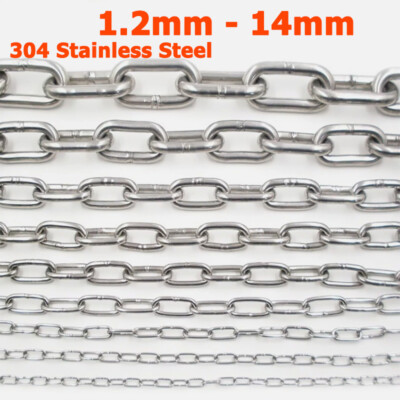 1.2mm - 14mm 304 Stainless Steel Short/Long Link Chain Marine Grade Long Chain