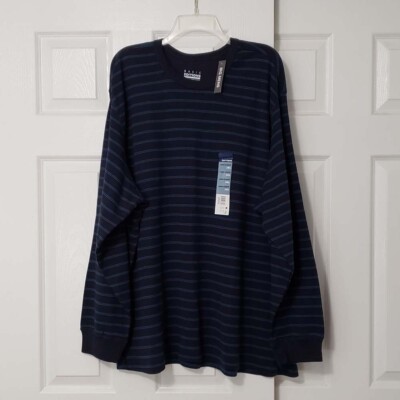 Big Men's Basic Editions 3XL Blue Striped LS 3 Button Knit Pullover Sweatshirt